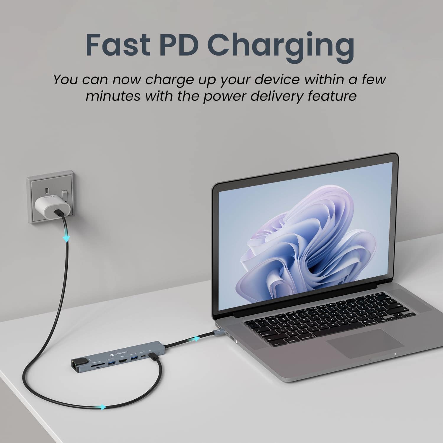 Portronics Mport 8 USB-C USB Hub/Docking Station(8-in-1) with 4K 30Hz HDMI, 100 Mbps Ethernet, USB 3.0, microSD/SD Card Reader, Type-C Data, PD Charging, USB 2.0, Type-C Plug for Laptop, Mac, PC - Image 4