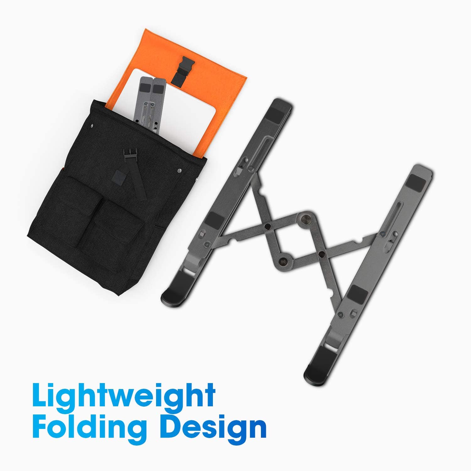 ZEBRONICS Aluminium Alloy Laptop Stand, Compatible with 9-15.6 inch Laptops, 7 Angles Adjustable, Anti Slip Silicon Rubber Pads, Foldable, Velvet Pouch Inside, Zeb-NS2000 (Dark Grey) - Image 4