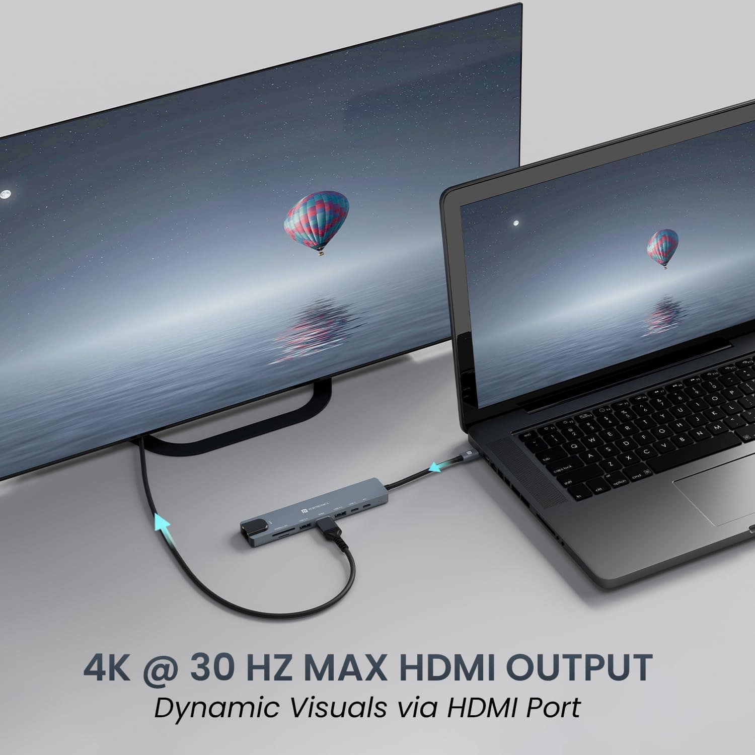 Portronics Mport 8 USB-C USB Hub/Docking Station(8-in-1) with 4K 30Hz HDMI, 100 Mbps Ethernet, USB 3.0, microSD/SD Card Reader, Type-C Data, PD Charging, USB 2.0, Type-C Plug for Laptop, Mac, PC - Image 8