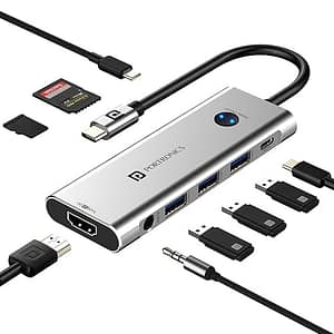 Portronics Mport One USB C Hub Dock (9-in-1) with 4K 60Hz HDMI, 3-Port USB, HDMI On-Off Button, 100W Type-C Charging, Card Reader, 3.5mm AUX, Type C Plug for Laptop, Mac, PC (Grey)