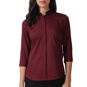 van heusen cotton women's solid regular fit shirt (vwsfcrgfr25870 wine