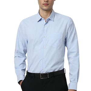 peter england men's slim fit full sleeve pin striped formal shirt | cotton rich | wonder fabric | pin point oxford blue, 42